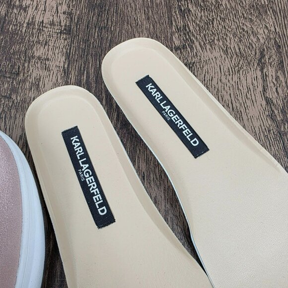 Karl Lagerfeld Charlee Slip On Sneakers 8 Gold Blush Pink Stretch Knit Crystals - Picture 3 of 16